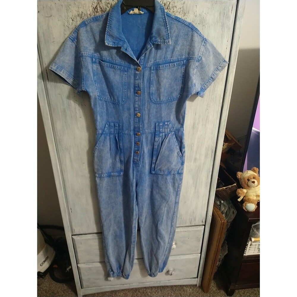 Elan Distressed Denim Jumper Medium Blue Balloon Boho Y2K Skater